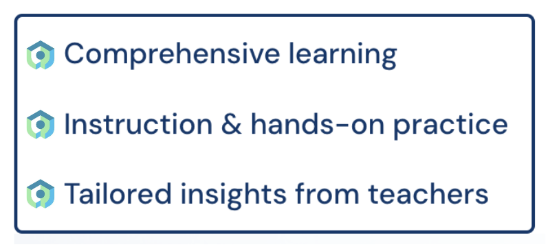 Structure of the exam success bootcamp with the logo as bullet points on a white background.